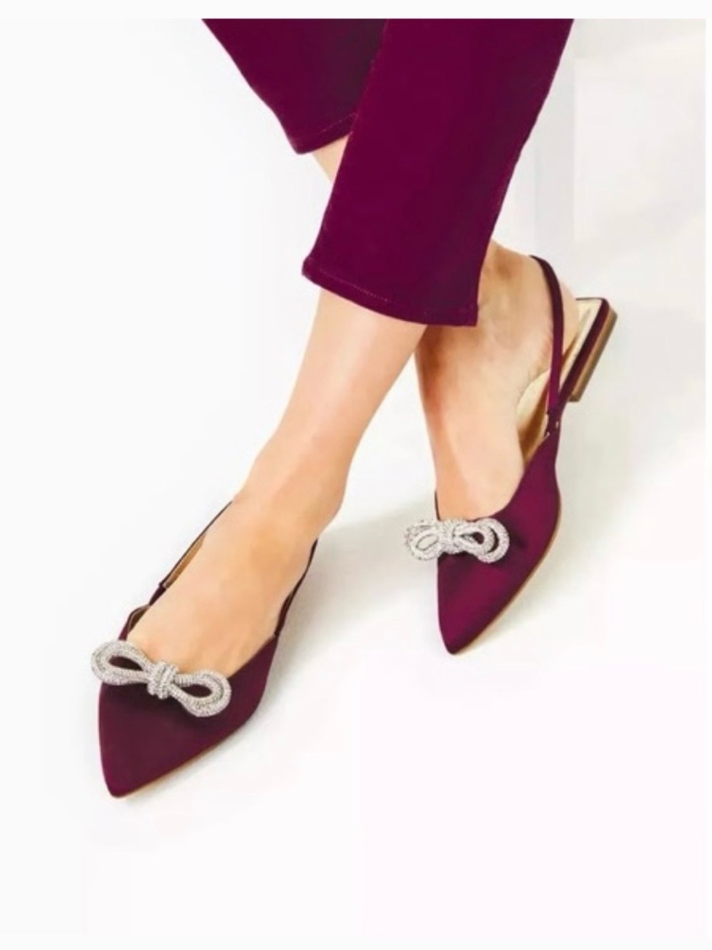 Lilly Pulitzer Women's Pointed Slingback Flats in Plum with Silver Bow